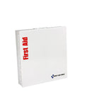 Front view of white rectangular first aid kit with red First Aid text along the side and First Aid Only logo.