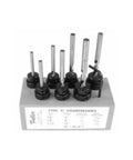 Professional Countersink And Taper Drill Bit Set For Five Through Nine Wood Screws Featuring Heat Treated Steel And Four Flute Cutters in a holder.