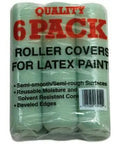 6 Pack Roller Covers for Latex Paint, suitable for semi-smooth surfaces, featuring reusable moisture-resistant cores.