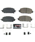 Front view: PowerStop Z23-2036 carbon-fiber ceramic front brake pads kit with install hardware (four pads).