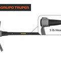 Heavy Duty Cutter Mattock Pickaxe With 5 Lb Steelhead And 36 Inch Fiberglass Handle, close-up of head and handle