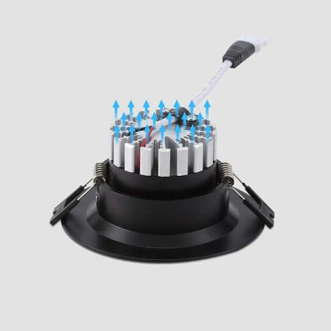 DJVHSRI Recessed Lighting Housing Trim Kits Adjustable Angle Ceiling Downlight showing cooling fins for efficient led heat dissipation.
