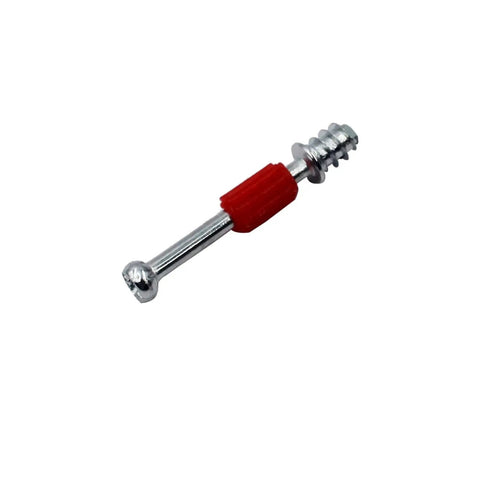 Two In One Furniture Hardware Kit With Self Tapping Screws And Eccentric Wheel For Rock Solid Joints, showing screw with red detail