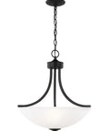 Geary Three Light Pendant In Midnight Black Steel Dope Modern Hanging Fixture with satin etched glass shade