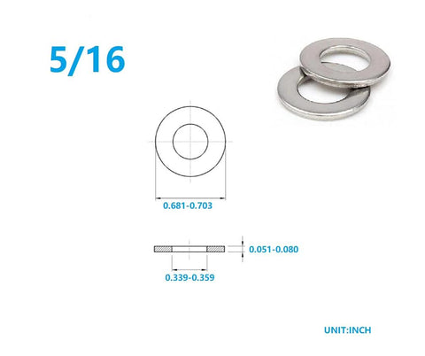 Two 5/16 inch stainless steel flat washers (304 stainless)