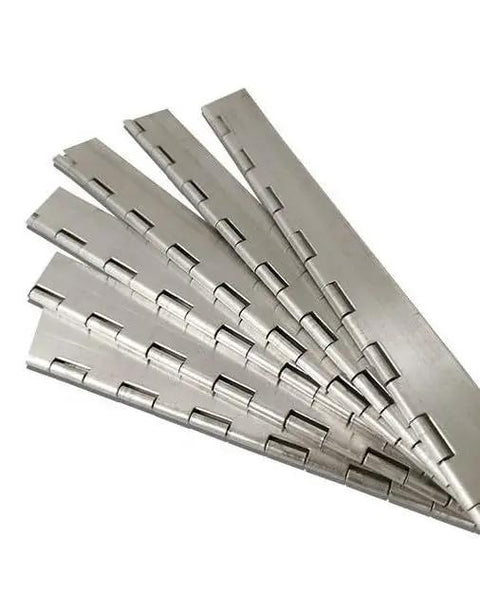 Rugged Stainless Steel Continuous Hinge 72 Inch Heavy Duty Full Length Piano Hinge for Massive Doors displayed in multiple angles.