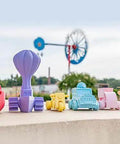Collection of 3D printed toys using Panchroma Matte Pastel Periwinkle PLA Filament For 3D Printing, showcasing vibrant colors.