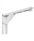 Two Pack Folding Triangle Shelf Brackets Wall Mounted for Tools and Benches 12 Inch White Heavy Duty Spring Support Space Saver for Shelves and Tables Easy Fold Up Design