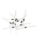 Diodes from Pro Grade Electronics Component Kit With 1390 Pieces Including LEDs, Diodes, Transistors, Resistors, Capacitors And Electrolytic Capacitors For DIY Enthusiasts And Pros To Tackle Any Project arranged on a white background