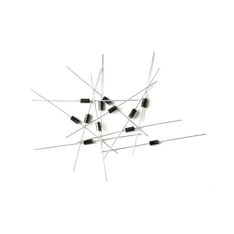 Diodes from Pro Grade Electronics Component Kit With 1390 Pieces Including LEDs, Diodes, Transistors, Resistors, Capacitors And Electrolytic Capacitors For DIY Enthusiasts And Pros To Tackle Any Project arranged on a white background
