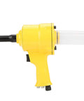 Built Like A Tank Pneumatic Rivet Gun Featuring An Easy Grip Design And Rapid Air Powered Drive For Auto Repair And Metal Fabrication 2 Point 4 To 4 Point 8 mm Fasteners In Bright Yellow, side view showing grip and nozzle.
