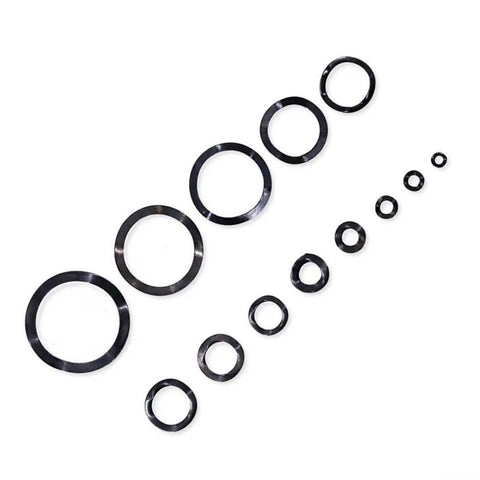 Vibration Resistant Curved Spring Washer Kit In Carbon Steel Wave Lock Washers For Motors And Appliances 320 Pieces With 15 Sizes From 3mm To 39mm, assorted black sizes
