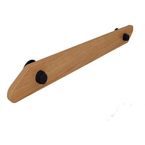 Adjustable Pine Wood Curtain Rod And Railing Support Kit For Indoor Outdoor Wall Mount Deck Patio Balcony Hardware Heavy Duty No Sweat Assembly Smooth Finish, close-up of pine wood rod with black brackets.
