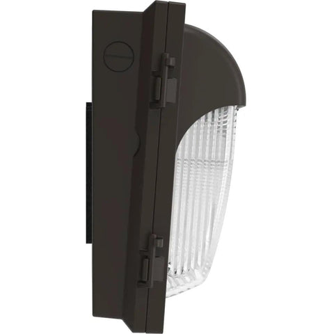 Side view of 13 Inch LED Wall Pack Outdoor Light Bronze Finish Sleek Exterior Fixture With Glass Lens Adjustable Lumens 4000K