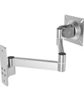 Heavy duty monitor arm featuring smooth pivot adjustment and clean cable routing for office setup.