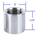 Heavy Duty 304 Stainless Steel Pipe Coupling 1.25 Inch F NPT To F NPT Threaded Connector shown with dimensions 2" and 1.77".