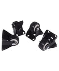 Heavy Duty Castor Wheels Four Pack Of Black Polyurethane Fixed Rollers For Tool Carts, showing black steel core design and smooth wheels.