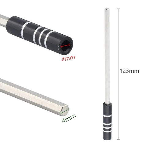Magnetic Extension Shaft for 4mm Precision Screwdriver Bits 123mm Alloy Steel Bar showing length and bit diameter measurements