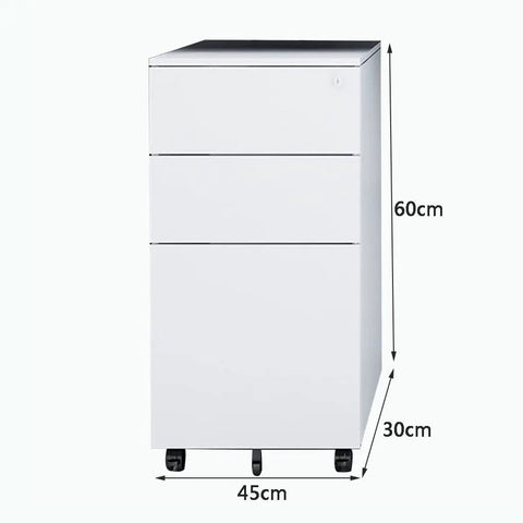 Rolling 3 Drawer Office Filing Cabinet With Lock, Mobile Printer Stand Under Desk Storage, Castors For A4 Files And Document Folders