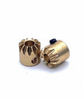 Two brass mini bevel gear set 90 degree pinion cone gear with ten teeth, one to one ratio, three point one three by one point four mm, zero point three module.