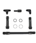 Upgrade Your Ride With This Rock Solid Holley AN6 Three Way Fuel Line Conversion Kit Designed For 4150 Carburetors To Ensure Smooth Flow And Serious Engine Efficiency No More Leaks Just Pure Performance. black AN6 fuel line conversion kit with braided hose, 4150 carb fittings, and O-rings
