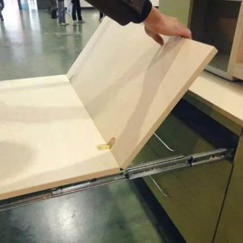 2 Pcs Folding Flip Table Hinge for Sewing and Craft Tables in use, showcasing smooth operation and precise hole alignment