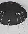 Modern Crystal Chandelier Featuring Slick Aluminum Build and Dazzling LED Glow that Keeps your Living Room On Point with a Vibe that is Absolutely Lit for Bedrooms and Restaurants Too, viewed from below showing the ceiling mount.