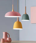 Modern Pendant Lights Kitchen Island, Solid Wood Hanging Lamp with Matte Black Metal Shade, Farmhouse Light Fixtures for Dining Room, Bedroom, Living(Blue,8.6in) in colorful styles.