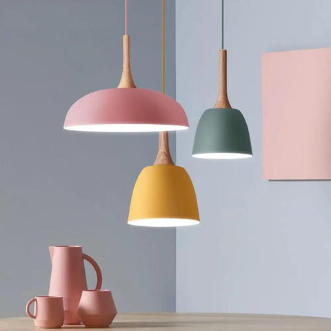 Modern Pendant Lights Kitchen Island, Solid Wood Hanging Lamp with Matte Black Metal Shade, Farmhouse Light Fixtures for Dining Room, Bedroom, Living(Blue,8.6in) in colorful styles.