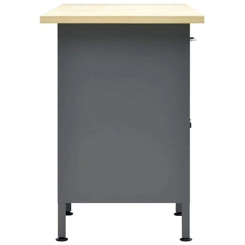 Side view of heavy duty workbench with 6 drawers and lockable cabinet 63 inch steel work station for garage and workshop