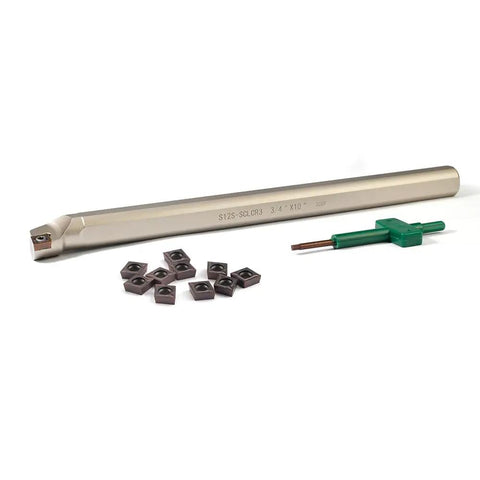 Three Quarter Inch Right Hand Indexable Boring Bar Set With SCLCR3 Holder And Ten Pro Grade Carbide Inserts CCMT09T304