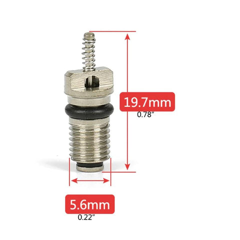 Close-up of 12 Pack Valve Core Kit For R134A Car Air Conditioning System Replacement Schrader Stem Cores with dimensions.