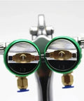 Heavy Duty Shop Workhorse Dual Head Pneumatic Spray Gun With 1.3 Mm Nozzles Pressure Feed Air Paint Tool showing dual nozzles.