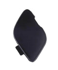 Front Right Bumper Tow Hook Eye Cap Cover Replacement for Toyota Yaris 2017 to 2020 and Scion iA, black plastic, angled view