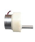 CHANCS DC 6V gear reducer motor with 18mm plastic gear housing, side view showing metal output shaft and red/black wires