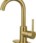 Bold Brushed Brass Bathroom Faucet With Cylindrical Design, Deck Mount, 1 Or 3 Hole Installation, Drip Free Ceramic Disc