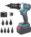 26V Cordless Rivet Nut Gun Kit With Battery M3 Through M12 Electric Riveter For Sheet Metal Steel Projects, includes multiple nozzles.
