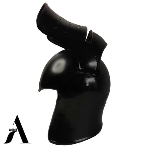 Old School Visored Barbuta Black Helmet For LARP SCA Cosplay Medieval Knight Templar Viking Battle Armor 18 gauge steel right view