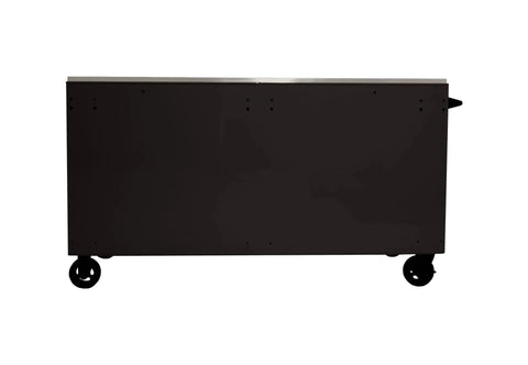Side view of 72 Inch Roller Cabinet With Stainless Steel Top RS Pro Workstation Midnight Black Heavy Duty Tool Chest On Wheels