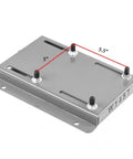 145T frame motor slide base in gray solid steel with four mounting studs and slotted mounting holes; 5.5 x 5 in footprint