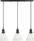 Industrial 3 Light Pendant Light With Adjustable Hanging Design And Clear Glass Shades For A Bright Kitchen Island Chandelier With E26 Base In Black Finish