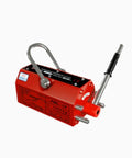 Heavy Duty Permanent Magnetic Lifter 600kg V Shaped Jaw with red casing for lifting steel and iron bars safely.