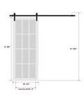 Illustration of Quadro 4088 Barn Door Kit 42 By 96 Inches Black Matte Solid MDF Core with measurements and black rail