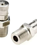 Two silver 1/8 inch BSPT Schrader tank valve adapters with knurled ends