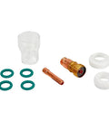 Stout 9-Piece TIG Welding Accessories Kit With #12 Glass Cup For WP-17 And WP-18 Torch Setup components including #12 cup, collet, and rings.
