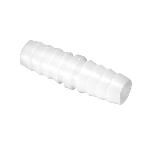 White plastic hose barb fitting, 3/8 in x 3/8 in, barbed splicer, pack of 5