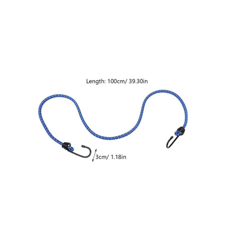Blue Rubber Bungee Cords With Buckle Hooks For Motorcycle And Bicycle Luggage Tie Down Straps, 100cm, Versatile Elastic Rope