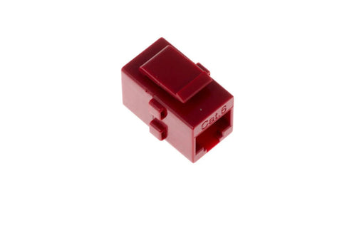 Red Cat6 RJ45 inline coupler keystone jack, female-to-female Ethernet adapter