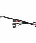 Four Wheel Steering 4WS Control Board And Servo Cable Upgrade Kit For 1 24 SCX24 1 10 DVC10 1 18 TX4M Black Includes Dual Channel Wiring Guide For 3Ch And 2Ch Transmitters RC Car Hobby Upgrade Parts showing cables and connectors.