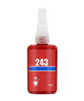 Red 50ml industrial-grade anaerobic sealant bottle labeled 243 for metal fasteners, locks metal nuts, bolts, and screws in place.